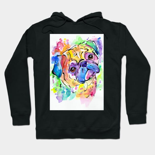 Pugsly - A watercolour pug portrait Hoodie by EveiArt